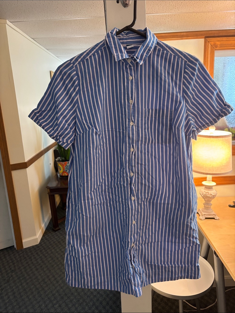 Old Navy Blue and White Striped Button-Down Shirt Dress